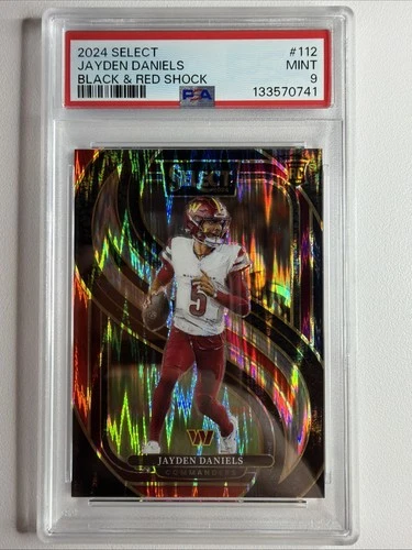 2024 Panini Select Premier Level Jayden Daniels 112 Red & Blue Shock Prizm PSA 9
