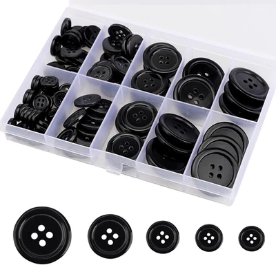 LROCOTANC 100 Schwarze 4-Loch Knöpfe Aus Harz (10-25 Mm) – Für Mantel, Kleidung Und Hemden