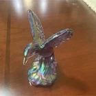 Fenton Iridescent Purple Carnival Glass Hummingbird Figurine Hand Blown USA