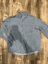 Port And Company Button Down Collared Denim Shirt Long Sleeve Men's L Chambray