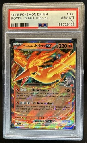 2025 Pokemon Destined Rivals Team Rocket's Moltres ex #031/182 PSA 10 GEM MINT