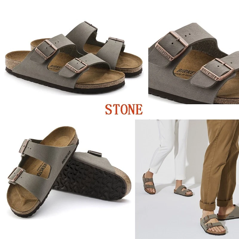 Birkenstock Arizona Birkibuc Soft Footbed Stone Mocha Black Blue Leather Sandals
Opens in a new wind