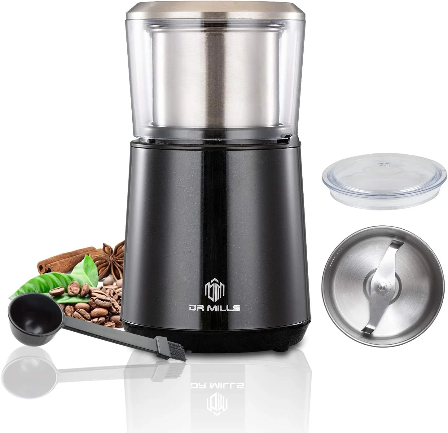 Electric Coffee Bean Grinder - Detachable Cup Dishwash-Safe Stainless Steel