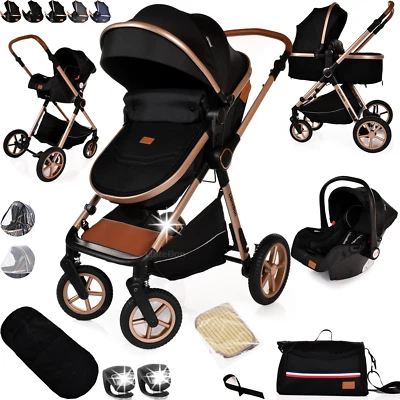 LIBREBON Newborn Baby Pram Pushchair Buggy Stroller 3in1 Travel System Car Seat Included