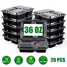 36oz 3 Compartment Meal Prep Container W/ Lids Plastic Disposable Food Container
