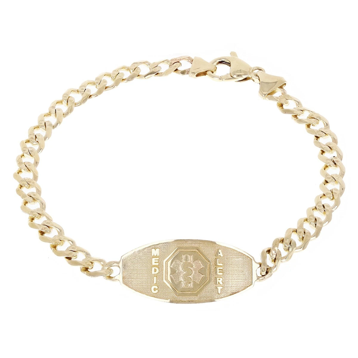 14k Yellow Gold Medical Alert ID Bracelet Cuban Link Chain 8.75