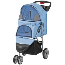 3 Wheels Pet Stroller for Dogs Foldable Pet Dog Stroller Travel Carriage Blue
