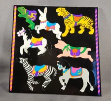 Vtg Stickers Circus Animals Carousel Zebra Horse Rabbit Frog Tiger 6 x 6 sheet