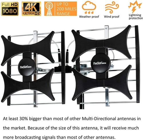 Attic Outdoor Multi-Directional 4K HDTV Amplified Antenna up to 200 Mile w/ Pole - Picture 21 of 28