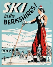 Woman Girl Ski Skiing Berkshires Massachusetts Travel Vint Poster Repro FREE SH