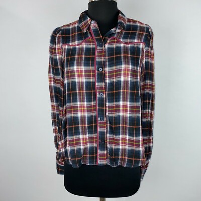 Wild Fable Womens S Western Style Plaid Rayon Button Down Shirt Shorter Length