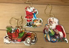 Vintage Christmas Cardboard Cutout Double Side Santa Ornaments Antique Replica