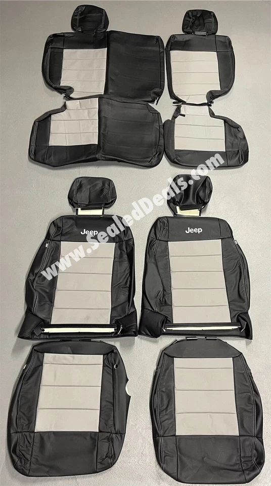 FUNDAS DE ASIENTO DE CUERO NEGRAS Y GRISES CON LOGOTIPO PARA JEEP WRANGLER JK 2008-2010 4 PUERTAS Foto 2 de 4