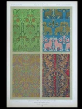 TISSUS 14th CENTURY, HOM TYPE - 1877 LITHOGRAPH - ORNAMENTS, DUPONT-AUBERVILLE