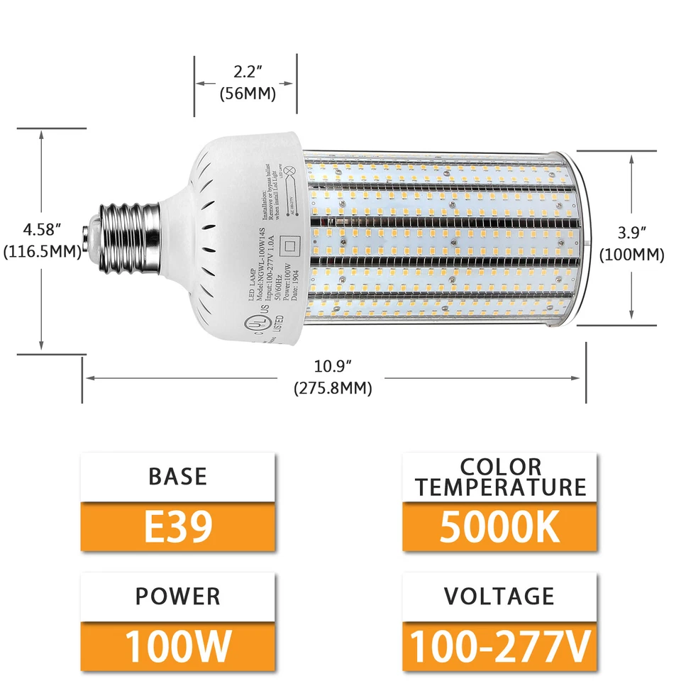 400Watt Metal Halide Replacement E39 100W LED Retrofit Corn Bulb 5000K 100-277V - Image 3 of 4