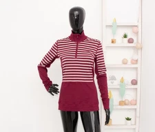 KARI TRAA 100% Merino Wool Top Zip Neck Burgundy Thermo Base Layer Skiing L