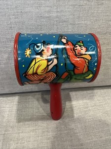 Vintage Noise Maker Tin Toy With Wood Handle