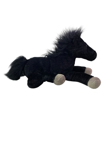 Aurora Black Horse Plush Floppy Stuffed Animal With White Patch Grey Hooves 14” - Picture 5 of 11