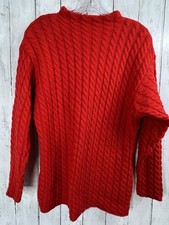 United Colors of Benetton Cable Knit Red Sweater Wool Italy Size Large No Tag