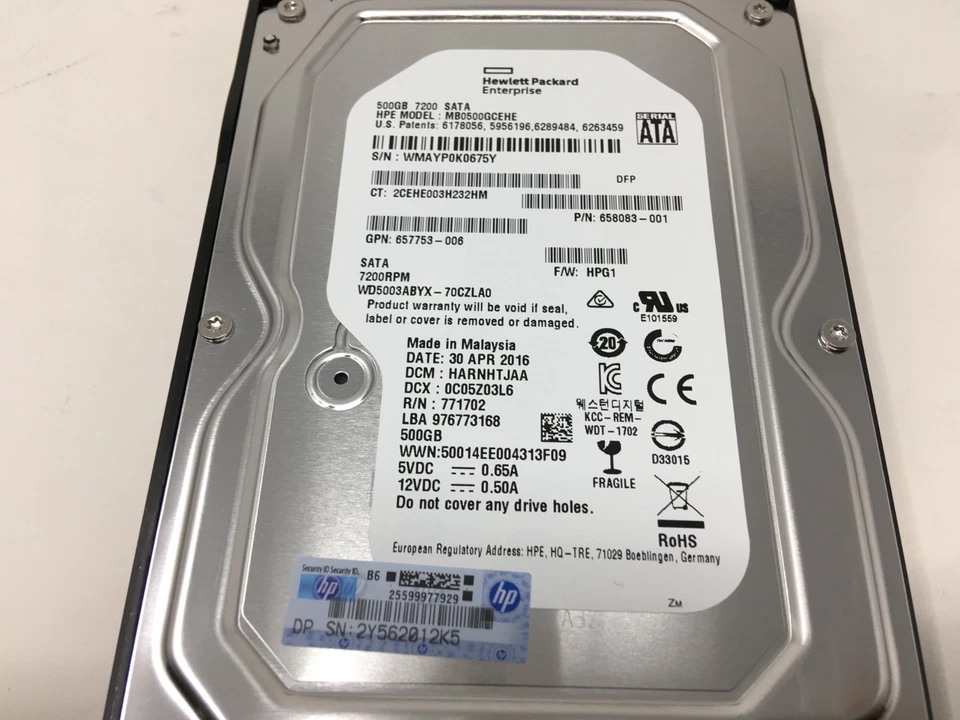 HP -MB0500GCEHE- 500GB 7.2K- 6G -MDL -LFF -SATA -SC -Hard Drive with Caddy - Image 3 of 4
