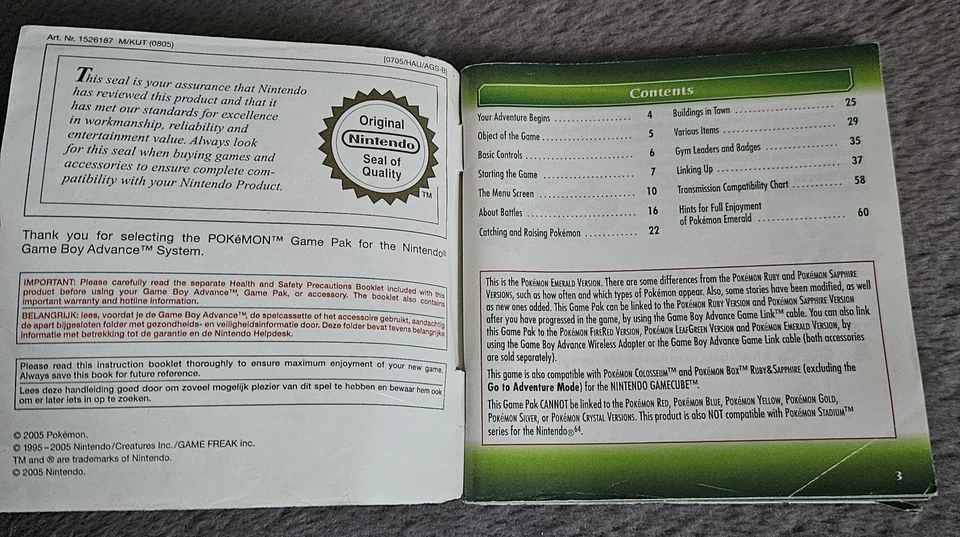 Pokemon Emerald Version Nintendo Gameboy Advance Manual UK PAL Genuine  - Image 4 of 4