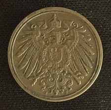 1908 J Mint Mark 1 German Pfennig German Empire Copper