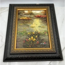 Original Oil Painting "Lily Pad" Signed Artist Landscape Water Scene Framed