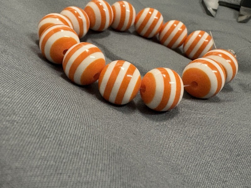 Fun Chunky Orange and White Striped Round Beads! 16mm Lightweight Plastic Beads