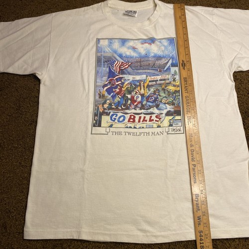 Vintage Buffalo Bills Twelfth Man Tom Irish T-Shirt 90s USA 2XL NFL Football EUC - Picture 5 of 8
