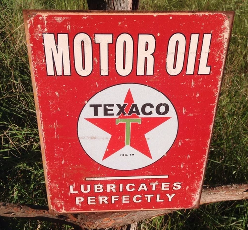 Texaco Motor Oil Metal Sign Tin Vintage Garage Rustic Lubricates Auto Gas Shop