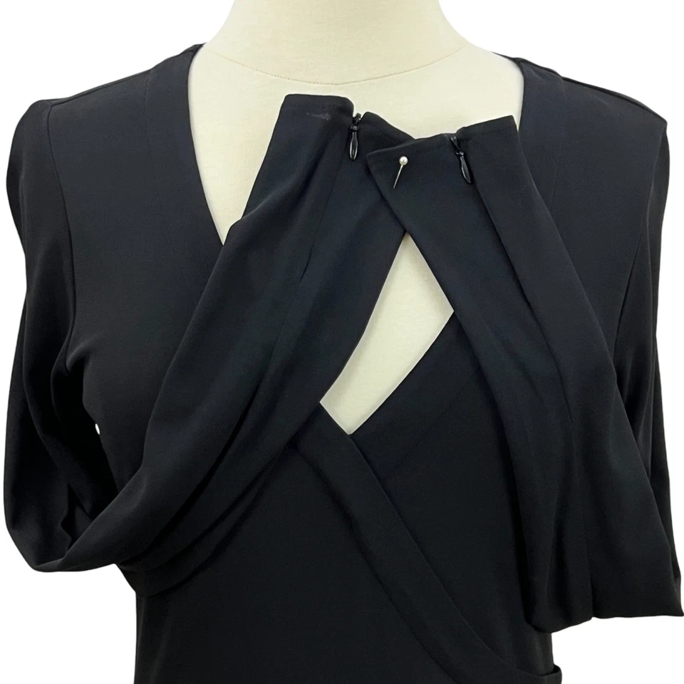 Black Sleeve Ruffle Cocktail Dress 100% Silk Size 8 - Image 3 of 4