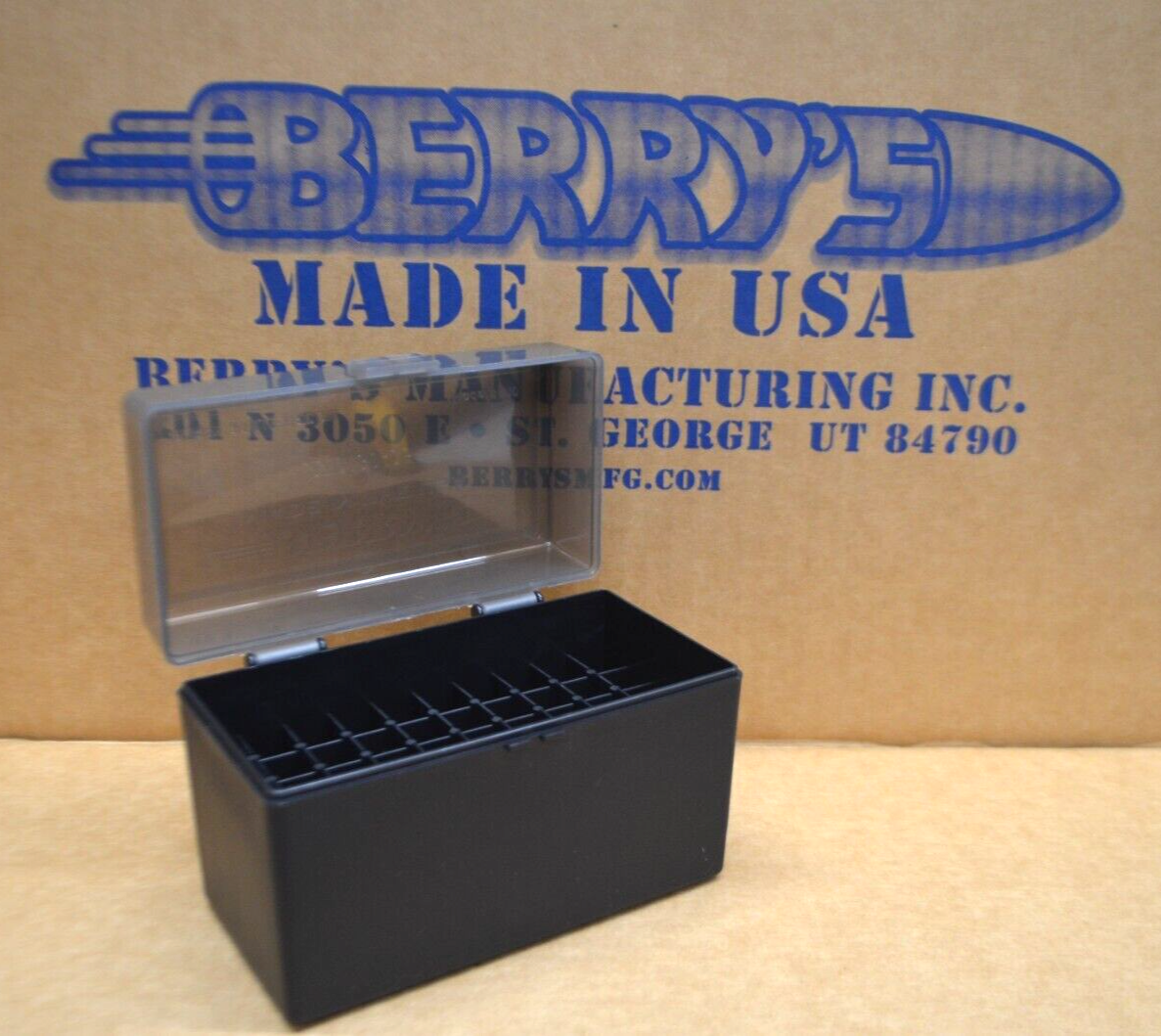 Berry's Mfg 9mm / .380 Ammo Storage Boxes - Smoke/Black Color, Holds 100 Rounds Each