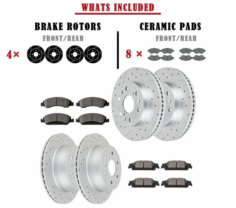 Front Rear Brake Rotors Pads for Chevrolet Avalanche Tahoe GMC Drilled Slotted Foto 4 de 4