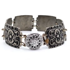 Nordic Vintage Pewter Bracelet, Viking Serpent Motif, Ornate Embossed Panels