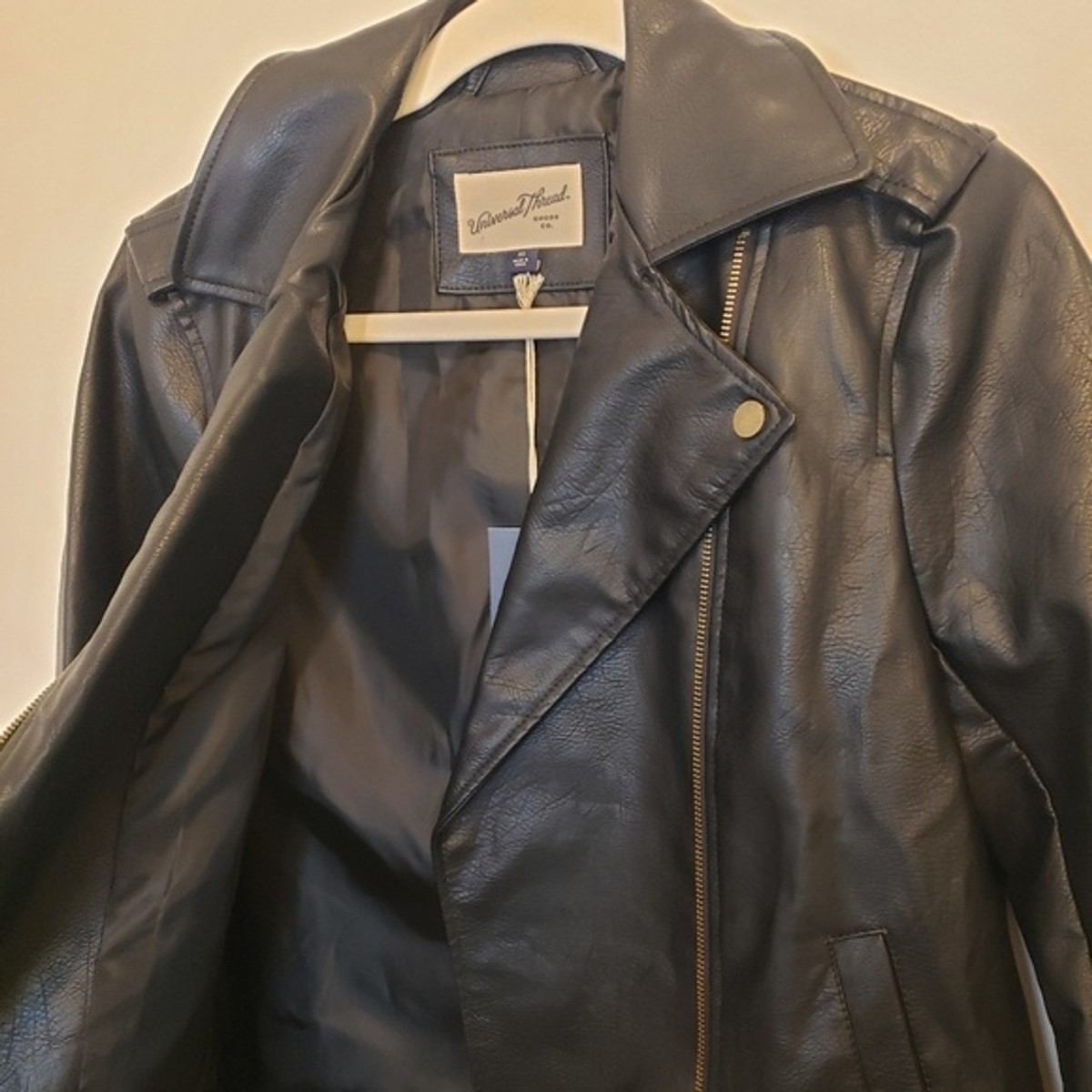 新品 / UNIVERSAL PRODUCTS Leather Jacket Universal Thread black faux leather zip front lined moto
