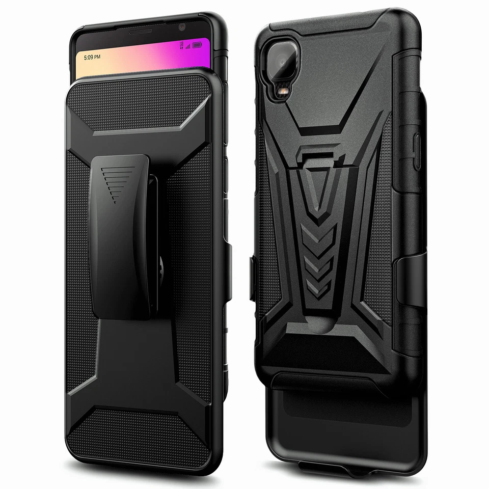 For Alcatel TCL A30 Case Holster Clip Stand Phone Cover w/ Tempered Glass - Image 4 of 4