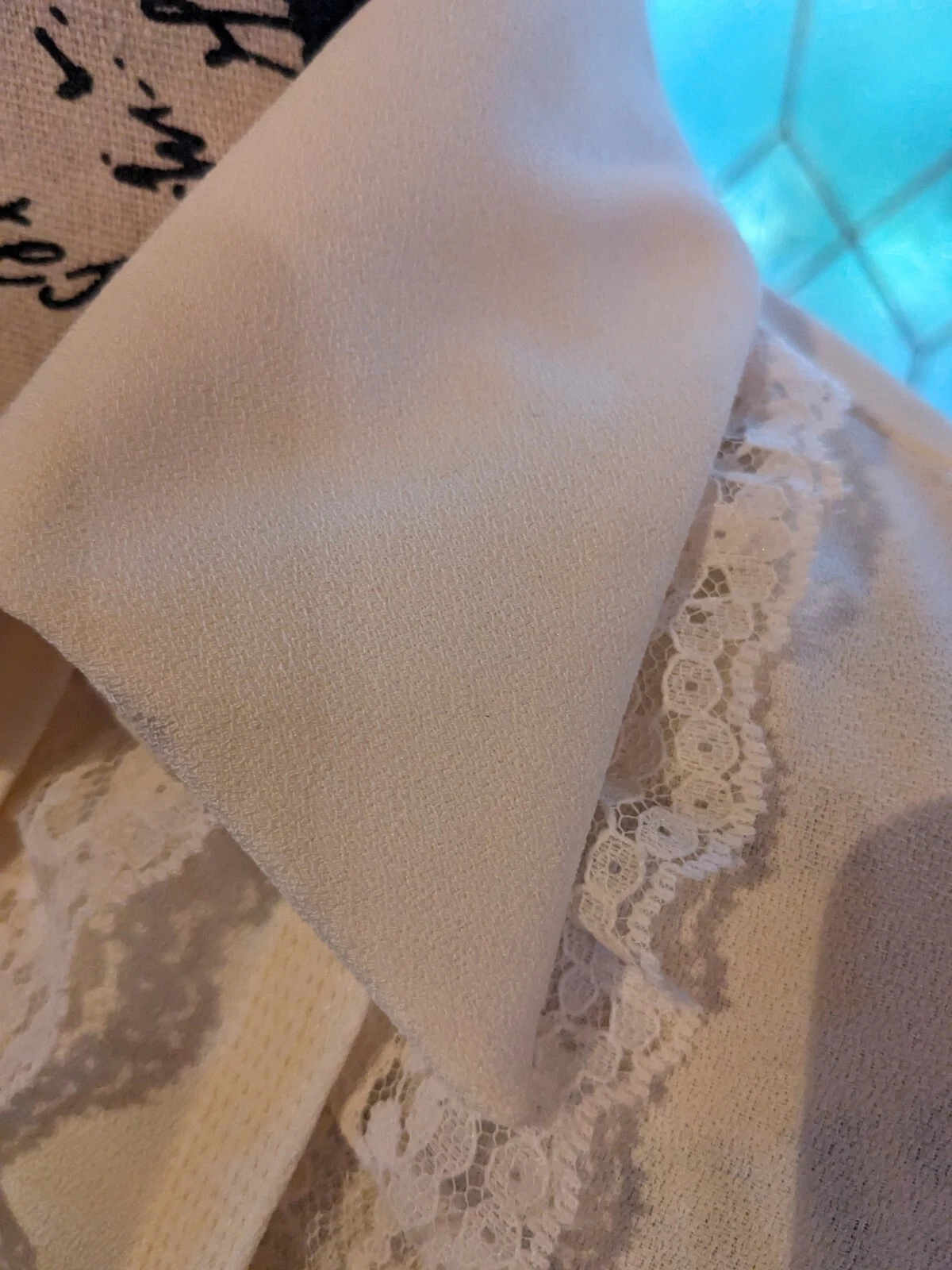 OFF WHITE Abito donna vintage taglia 8 bianco sporco manica lunga poliestere con pizzo e cintura di