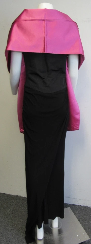 VERA WANG Vestido de Noche Negro Sin Tirantes con Tren y Chal Rosa Talla 8 Foto 3 de 4