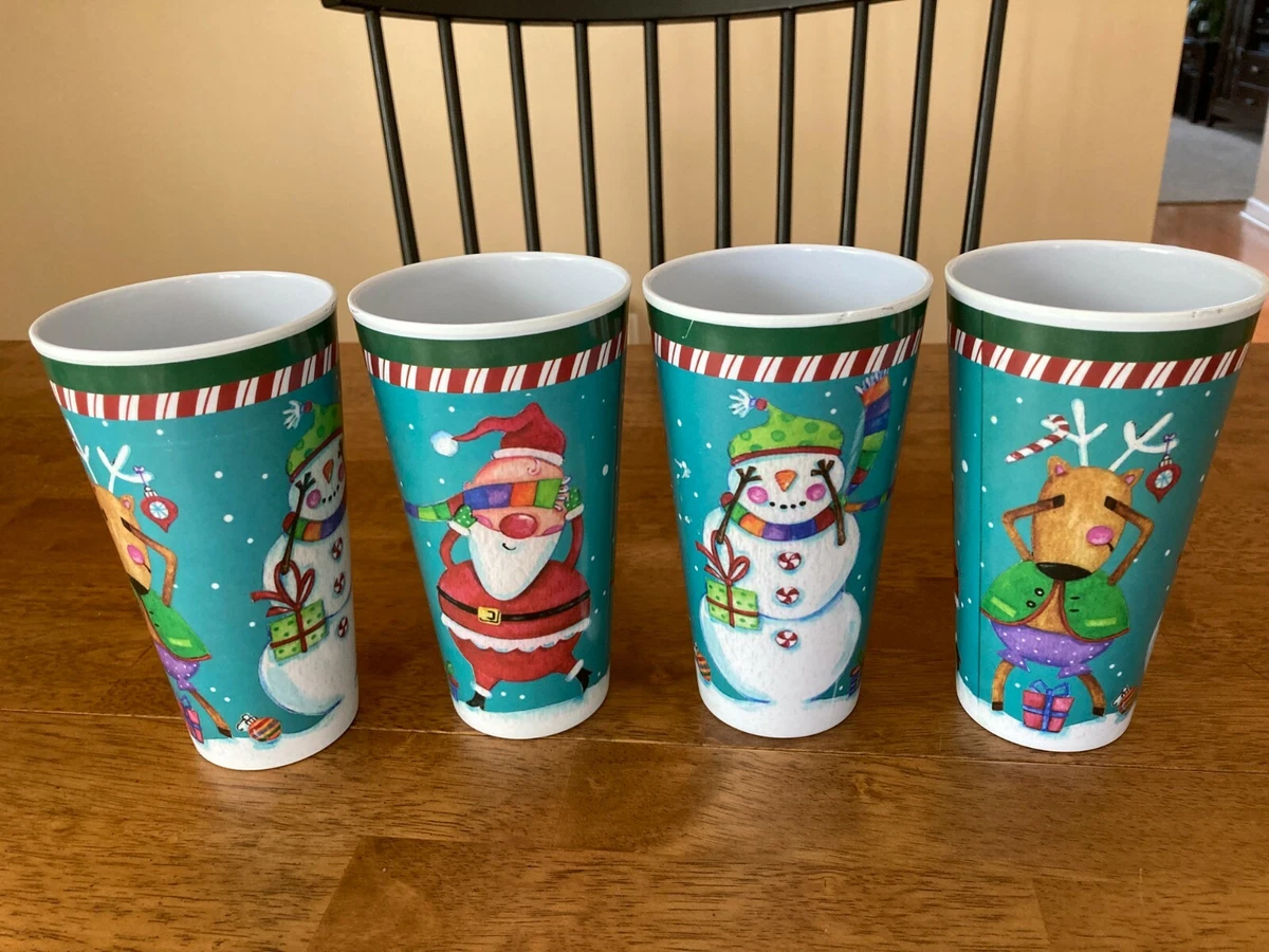 Robin Roderick Christmas Holiday Plastic Cups Set 4 Gibson Overseas