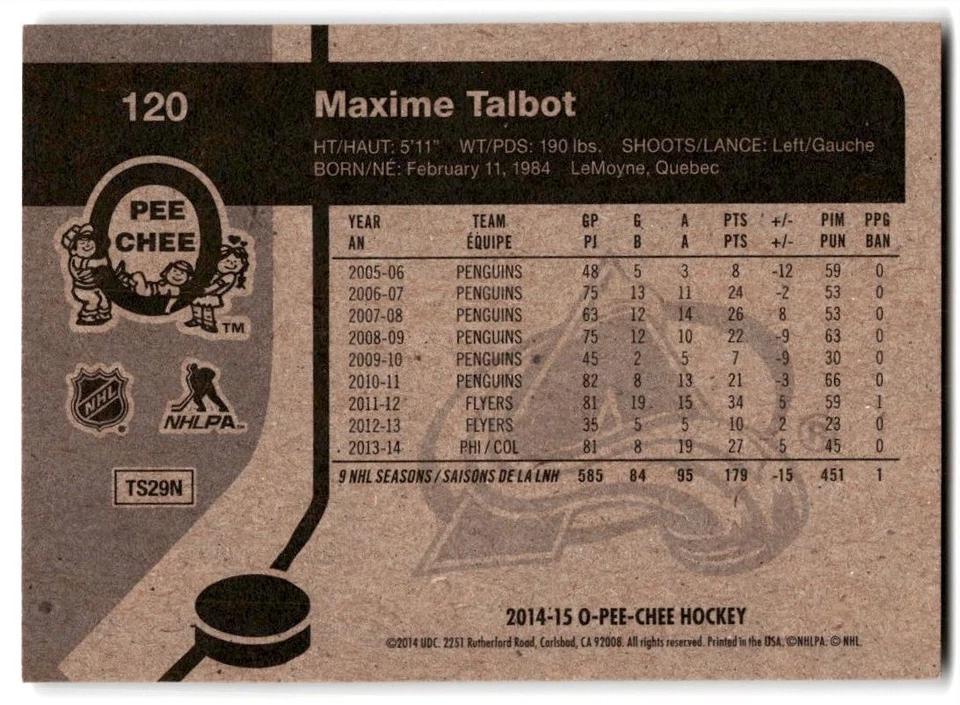 2014-15 O-Pee-Chee Retro Maxime Talbot #120 Colorado Avalanche - Image 2 of 2