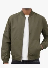 NWT Lucky Brand Men's Full-Zip Classic Cotton Bomber Jacket Olive Size Large
