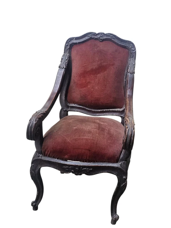 Antica Poltrona Luigi XV Italia Piemontese in Legno di Noce - Epoca Settecento - Immagine 4 di 4