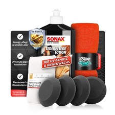 SONAX LederPflegeLotion 500ml Set hydrophob UV Schutz Bienenwachs | 7-teilig