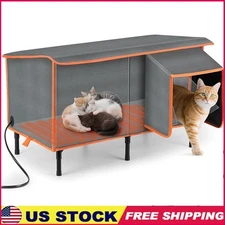 Heated Cat House Waterproof Insulated Pet Shelter Safe Warm Bedding Outdoor Use