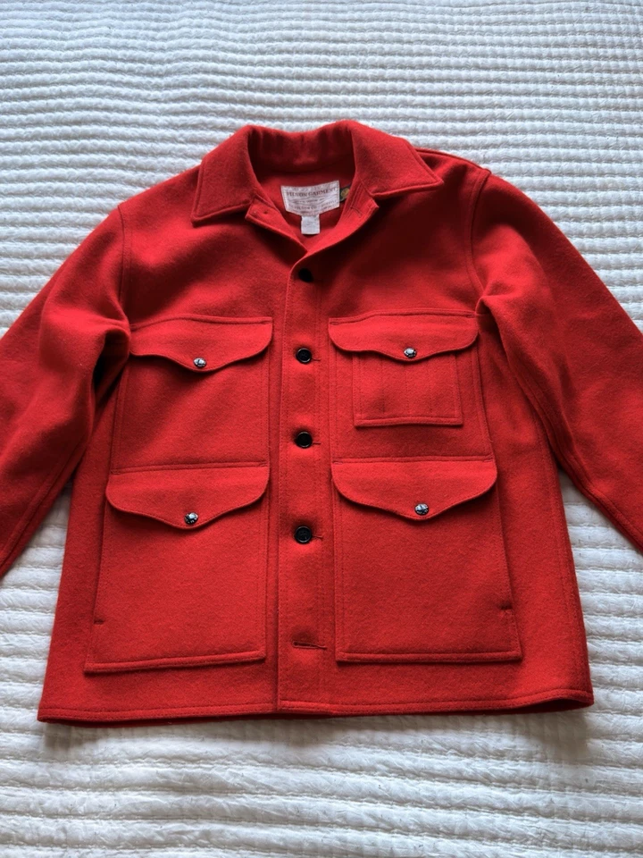 Vintage Filson Wool Mackinaw Cruiser Coat Red Mens 40 Medium Hunting Jacket USA - Image 2 of 4