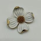 Vintage Trifari Dogwood Flower Brooch Gold Tone Enamel Jewelry