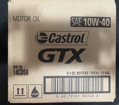 6 Qts (1 Case) Castrol GTX Motor Oil SAE 10W-40  PART NUM: 14CD5A