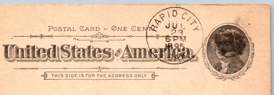c1895 Postal Card RAPID CITY SD To CORNING IA Tax Information FANCY Cancellation - Image 2 of 4