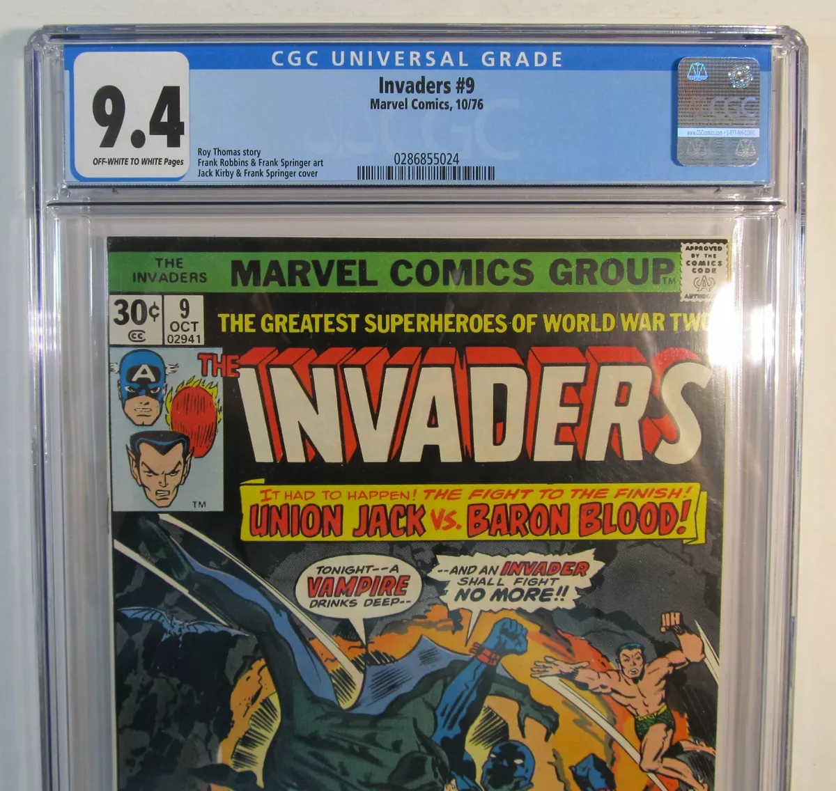 MARVEL COMICS THE INVADERS # 9 3RD APPEARANCE OF BARON BLOOD! VS UNION JACK