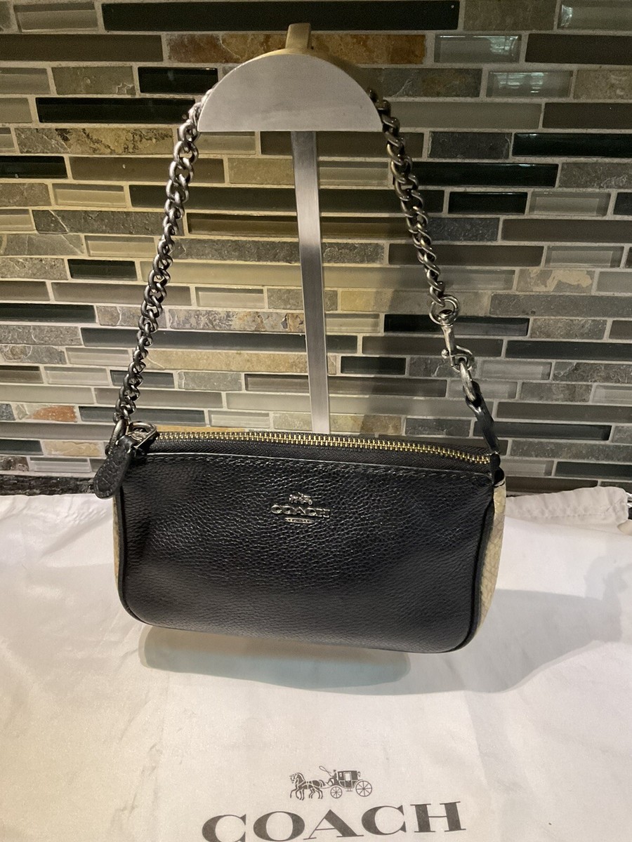 Signature Leather Coach Large Chain Wristlet Coach Signature